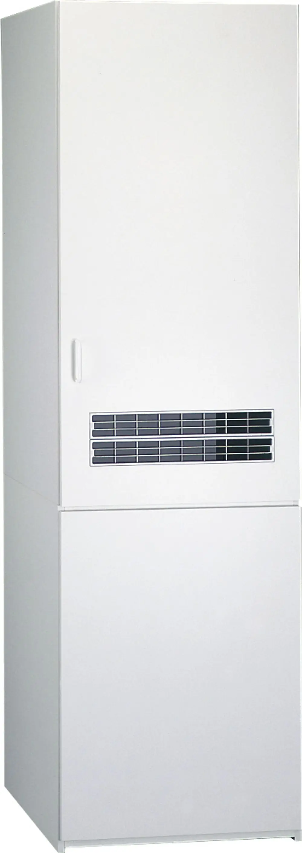 Weißer Kühlschrank mit unterem Gefrierfach und Lüftungsgitter an der Vorderseite, hergestellt von Bosch.